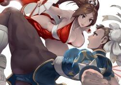 agira__7 attack attacking capcom catfight chun-li cleavage crossover fight fighting fighting_game fighting_pose king_of_fighters mai_shiranui rivalry rivals snk snk_vs_capcom street_fighter thick_thighs thighs wrestling