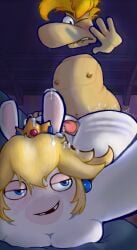 1boy 1girls anthro ass bajaboobey big_butt bodily_fluids caught_off_guard crossover cum cum_in_hair duo female furniture genital_fluids hair hi_res hot_dogging humanoid lagomorph male male/female mammal mario_(series) mario_plus_rabbids_kingdom_battle nintendo rabbid rabbid_peach raving_rabbids rayman rayman_(series) selfie sex sex_selfie sofa ubisoft