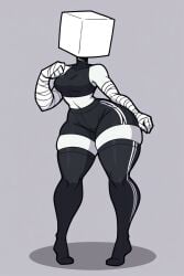 ai_generated cube_head female_only no_sex sfw simple_background thick_ass thick_thighs white_body