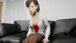 asian black_hair couch_sitting female_only haruka_sawamura impending_sex like_a_dragon_(series) ponytail pornography ryuu_ga_gotoku sawamura_haruka sofa tights yakuza_(series)