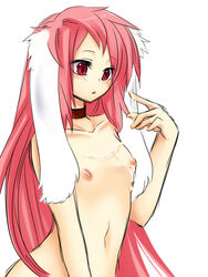 blush breasts bunny_ears choker copyright_request cum cum_on_body cum_on_breasts cum_on_upper_body flat_chest kituneno-lullaby konshin long_hair nude pink_hair red_eyes sketch very_long_hair