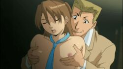 1boy 1girls animated between_breasts black_eyes blonde_hair breast_grab breasts brown_hair closed_eyes female groping iizuka_mika ishino_kachi male motion_blur naughty_face necktie necktie_between_breasts nipples nude open_mouth panchira_teacher pointy_chin school_uniform short_hair short_twintails smirk tied_hair twintails