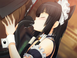 animal_ears bell black_hair blush cat_ears closed_eyes collar cum cum_inside ejaculation female jingle_bell jinglebell long_hair maid nitroplus oki_kiki oral penis sumaga tail tentacle tsuji_santa very_long_hair wrist_cuffs