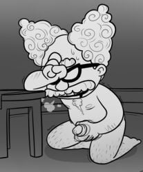 2017 captain_underpants_(series) dav_pilkey glasses monochrome nipples nude nude_male older_male penis professor_poopypants ubernerdmaster white_hair