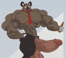 abs aggretsuko anthro balls barazoku beer_bottle biceps big_balls big_muscles big_penis blush boner bottle container ear_piercing erection furry genitals haida_(aggretsuko) hand_in_pocket hi_res huge_balls huge_cock huge_muscles hyena hyper hyper_balls hyper_genitalia hyper_muscles hyper_penis male male_focus male_only mammal muscular muscular_arms muscular_legs muscular_male muscular_thighs nipples pecs penis piercing pockets remert sanrio solo solo_male thick_thighs vein veiny_penis