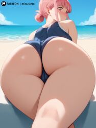 1girls 2024 ai_generated ass blue_box blush hina_chono minusleto pink_eyes pink_hair solo stable_diffusion swimsuit thick_thighs thighs