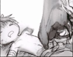 animated animated animated_manga_panel bandaged_arm bandages bondrewd claws dawn_of_the_deep_soul deep_wound drooling fainted guro injury knocked_over made_in_abyss mouth_drool navel_fingering navel_insertion navel_penetration navel_poke non-web_source open_mouth pinned reg_(made_in_abyss) ryona sub_fan_art