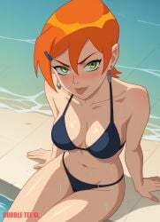 ai_assisted ai_generated ben_10 bikini blush cartoon cartoony gwen_tennyson looking_at_viewer tongue_out