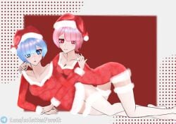 blue_eyes blue_hair doggy_style new_year_2024 pink_eyes pink_hair ram_(re:zero) re:zero_kara_hajimeru_isekai_seikatsu rem_(re:zero)