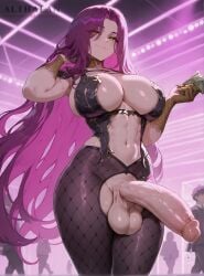 1futa abs absurd_res ai_generated althaean crotchless fate/grand_order fate_(series) fishnet_legwear fishnet_pantyhose from_below futanari gorgon_(fate) hand_in_hair holding_money huge_breasts huge_cock imminent_sex large_balls money overflowing_breasts people_in_background plump precum precum_drip purple_hair revealing_clothes scales seductive sharp_claws sideboob smiling_at_viewer strip_club yellow_eyes