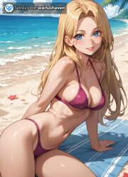 ai_generated b_cup bb_cup beach bikini bkini_model blonde_hair blue_eyes breasts c_cup cc_cup female in_public long_hair petite solo viewer_pov young