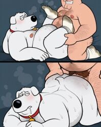 anal anal_sex anthro anthro_on_human brian_griffin canine chubby doggy_style drooling family_guy fat fat_ass feet gay gay_sex human_male human_on_anthro male male/male male_penetrating_male missionary_position peter_griffin socks sweat yaoi