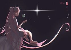 barefoot looking_at_viewer madoka_kaname pink_hair puella_magi_madoka_magica space ultimate_madoka yellow_eyes