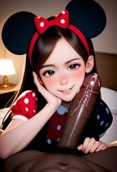 ai_generated brown_eyes brown_hair dark-skinned_male gravity_falls interracial light-skinned_female mabel_pines minnie_mouse_(cosplay)