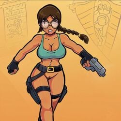 action_pose ai_generated gun lara_croft no_panties running solo