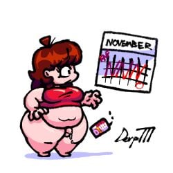 1futa auburn_hair big_belly big_breasts breasts calendar calendar_(object) chubby crop_top cum derp777 dropping_object fat fat_ass flaccid foreskin friday_night_funkin futanari girlfriend_(friday_night_funkin) horrified horrified_expression intersex no_nut_november no_shoes obese obese_futa overweight overweight_futa penis pink_skin red_crop_top shocked shocked_expression small_penis soda soda_can soft_belly tagme thunder_thighs uncircumcised white_background