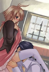 1girls against_wall artist_request blonde_hair blue_eyes blue_hair blush clothed_sex clothing cum cunnilingus eternal_sonata female frederic_chopin long_hair male open_mouth oral pink_skirt polka shirt skirt skirt_lift thighhighs trusty_bell white_legwear white_thighhighs