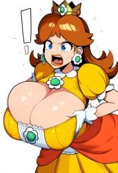 1girls ai_generated angry big_breasts big_lips blue_eyes breasts brown_hair cleavage clothing crown dress ear_piercing enormous_breasts female female_only gigantic_breasts grabbing_breasts grabbing_own_breast huge_breasts human large_breasts lipstick lubbasdump mario_(series) massive_breasts nintendo open_mouth princess princess_daisy royalty squeezing_breasts yelling