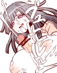 breasts censored cum cum_on_body cum_on_breasts cum_on_upper_body danganronpa danganronpa_2:_goodbye_despair female large_breasts long_hair mozi nurse paizuri penis purple_eyes purple_hair straight_hair tsumiki_mikan