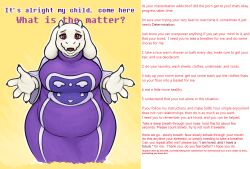 1side anthro caption captioned captioner:imnot45 chubby clothed comforting dress female female_only fully_clothed goat goat_horns hands_out horns hug_pov milf miltonholmes no_nude no_nudity offering_hug outstretched_arms overcoming_addiction pink_eyes positive_message purple_outfit red_eyes safe_for_work self_care solo speaking_to_viewer standing text_box text_wall thick_hips toby_fox toriel toriel_(undertale) undertale undertale_(series) wall_of_text white_fur white_hair wholesome yellow_background