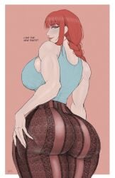 1girls ass ass_focus bare_shoulders blush chainsaw_man flare_pants forbidden_pants hourglass_figure huge_ass huge_breasts makima_(chainsaw_man) nexjade phat_ass red_hair seductive_look tank_top thick_ass thick_thighs voluptuous voluptuous_female