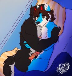 anthro canid canine canis dantalos demon duo erection genitals hi_res humanoid_genitalia humanoid_penis hybrid male male_ontop mammal mrdarknesswolf mrdarknesswolf_(character) penis pubes requesting romantic romantic_couple rubbing rubbing_penis sex_request wolf
