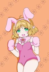 blush breasts bunny_ears bunny_girl bunny_tail bunnysuit cute d4dj demodemo flower flower_pattern gloves takeshita_miiko thick_thighs