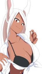 big_breasts boku_no_hero_academia dark-skinned_female dark_skin mcdolkun miruko my_hero_academia open_shirt rabbit_ears white_hair