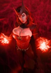 1girls 3d 3d_(artwork) batesz big_breasts breasts cleavage clothed clothing corset female female_only huge_breasts marvel marvel's_midnight_suns massive_breasts midnight_suns red_hair scarlet_witch solo solo_female wanda_maximoff