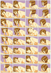 adjusting_hair blush breasts brown_hair cum ejaculation fellatio highres higurashi_akane koube_an mai_hime medium_breasts my-hime nipples oral penis sequential short_hair tongue uncensored