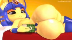 1girls 3d 3d_animation animal_crossing animated animated ankha ankha_(animal_crossing) ankha_(zy0n7) anthro areolae ass ass_bounce ass_clapping ass_shake ass_shaking bed big_ass blue_hair booty bottom bottom_heavy bounce bounce_music bouncing_ass bouncing_butt breasts bubble_butt cellphone clapping_cheeks dat_ass fat_ass fat_butt feline female female_only furry furry_female furry_only huge_ass indoors jiggle jiggling_ass large_ass leviantan581re looking_at_viewer lying lying_on_side nintendo nipples nude nude_female phone playing_music recording recording_on_phone self_recording selfie shaking shaking_ass shaking_butt shortstack small_breasts solo tail thick_ass thick_thighs twerk twerk_music twerker twerking twerking_at_viewer twerking_bottom twerking_position twerking_song v_sign wide_hips