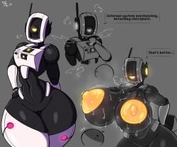 1_eye 1girls 2024 2d 2d_(artwork) 4random_user_(artist) antennae areolae artist_logo artist_signature artist_upload background big_areola blush breasts breasts_bigger_than_head breasts_out chest_plate female female_focus flustered glados glados_(humanoid) glistening glowing_eyes grey_background hand_on_breast hand_on_hip heat heated hi_res huge_breasts jiggle looking_at_viewer portal_(series) portal_2 pussy robot robot_girl robot_humanoid robot_joints sigh sighing steam steaming sweat sweatdrop sweating sweaty text text_box text_bubble thick_thighs valve wide_hips yellow_eyes