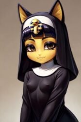 ai_generated animal_crossing ankha_(animal_crossing) nipples_visible_through_clothing nun nun_outfit small_breasts