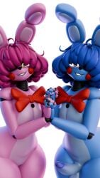 3d absurd_res alpha_channel animatronic blender_(artwork) blue_body blue_hair bob_cut bonnet_(fnafsl) bow_tie digital_media_(artwork) duo female five_nights_at_freddy's flat_chested furry furry_only genitals hair hair_over_eye hand_holding hi_res huge_filesize humanoid_genitalia humanoid_penis interlocked_fingers jordevoir_(artist) lagomorph leporid machine male mammal penis pink_body pink_hair puppet_bonnie_(fnafsl) rabbit red_bow_tie robot robot_anthro scottgames sibling_(lore) simple_background sister_location smile smiling_at_viewer thick_thighs transparent_background twins_(lore) wide_hips