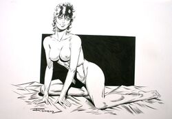 breasts enric_badia_romero female female_only human kneeling modesty_blaise modesty_blaise_(series) monochrome nude solo tagme