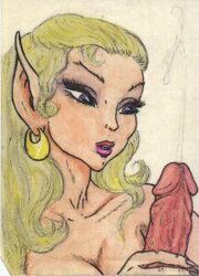 blonde_hair cumshot earrings elf elf_female elfquest handjob joachim_persson long_hair naked penis pointy_ears the_magician