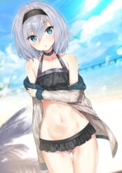 blue_eyes ero_waifu female female_only looking_at_viewer miniskirt panties ryuuou_no_oshigoto! skirt solo sora_ginko thigh_gap