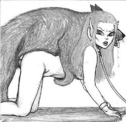 bestiality canine collar cuffs elf elf_ears elf_female elfquest joachim_persson leash long_hair monochrome penis pointy_ears questionable_consent sex sketch the_magician timmain wolf zoophilia