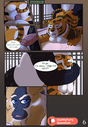 anthro ass bear breasts comic deathlyfurry dreamworks duo english_text erection feline female fur fur_pattern furry interspecies kung_fu_panda lips male mammal master_monkey master_po_ping master_tigress monkey page_6 panda penetration penis primate pussy queenkami sex straight text tiger vaginal_penetration