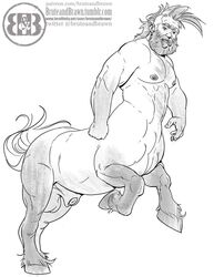 2017 5_fingers animal_genitalia balls beard biceps bruteandbrawn centaur equine equine_taur facial_hair greyscale male male_only mammal monochrome muscular muscular_male nipples nude pecs penis pointy_ears sheath simple_background solo taur white_background