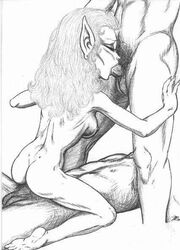 blowjob elf elf_female elfquest group_sex joachim_persson leetah long_hair nipples oral penis pointy_ears pubic_hair riding the_magician