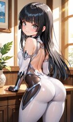 ai_generated black_hair bodysuit female grey_eyes long_hair oc original_character rin_tachikawa schoolgirl shortstack small_breasts tagme taimanin_suit