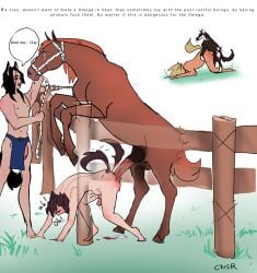 all_fours beastiality bleeding bleeding_from_anus blood doggy_style ear fence halter heat horse horse_penis horsecock male_only mating moaning mount mounted nonconsensual nonconsent nonconsenting_male omega omegaverse on_fence puddle puddle_of_blood puddle_of_fluids rape sex sex_with_dog sex_with_horse tail tail_wagging three_males thrust thrusting_into_ass watching