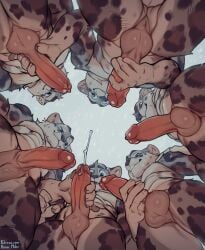 absurd_res anthro balls bodily_fluids circle_jerk circlejerk felid fur genital_fluids genitals glans grey_body grey_fur group group_masturbation handjob hi_res hinar_miler humanoid_genitalia humanoid_penis low-angle_view male male/male mammal markings markus_jay_mcwizard masturbation muscular muscular_anthro muscular_male nude nude_male pantherine penile penile_masturbation penis penis_grab perineum precum precum_squirt sex snow snow_leopard snowing spots spotted_body spotted_fur surrounded_by_penises winter worm's-eye_view