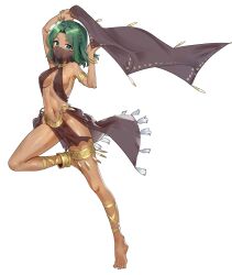big_breasts black_survival cleavage dancer_outfit dancing dark-skinned_female eternal_return:_black_survival exotic faber flower_in_hair green_eyes green_hair harem_girl harem_outfit indian indian_female loincloth pelvic_curtain priya_(black_survival) short_hair sideboob skinny