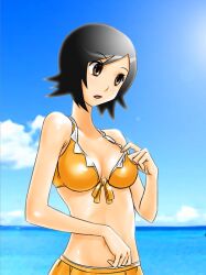 00s 1girls 2000s 2008 bikini black_hair bra brown_eyes day hitou_nami light-skinned_female light_skin ocean outdoors sakebuotoko sayonara_zetsubou_sensei short_hair solo source_request swimsuit water