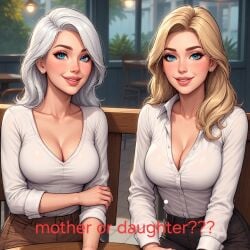 ai_generated big_breasts blonde_hair choose_your_own_adventure dated mother_and_daughter original original_character public sexy smile take_your_pick white_hair