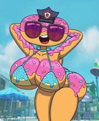 roxakukira constable_sprinkle fortnite fortnite:_battle_royale big_breasts breasts female female_only 1girls donut policewoman sunglasses 2026 object_head open_mouth butt big_butt police_hat epic_games anthro simple_background day looking_at_viewer bikini bikini_top bikini_bottom