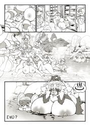 1boy 6+girls bath bathhouse dog_boy furry furry_female furry_male furry_only harem hot_spring michiyoshi mouse_girl rabbit_girl sex tanuki_girl undressing