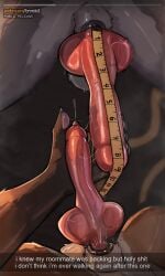 5_fingers animal_genitalia animal_penis anthro anthro_on_anthro ball_tuft balls big_knot big_penis bodily_fluids brown_body brown_fur canid canine canine_genitalia canine_penis canis claws close-up crotch_shot duo english_text erection faceless_character faceless_male finger_claws fingers fox frottage fur furry gay genital_fluids genital_focus genital_shot genitals glistening glistening_genitalia glistening_penis grey_body grey_fur hand_on_penis hi_res holding_penis imperial_unit knot knot_root knotted_penis leaking_precum male male/male mammal orange_body orange_fur pawpads penile penis penis_focus penis_grab penis_shot penis_size_comparison penis_size_difference penises_touching precum precum_on_own_penis precum_on_penis sex sheath simple_background snapchat tape_measure text trmk2 tuft vein veiny_knot veiny_penis wolf
